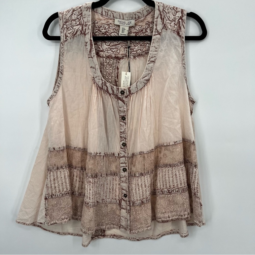 NWT Rachel Zoe Colorblock Knit Sleeveless Button Blouse Shirt Top Paisley S - Picture 2 of 10